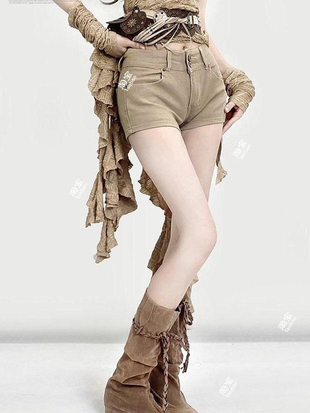 ReddaChic Cinched Waist Wasteland Sleeveless Light Brown Inner Shorts Maxi Skirts