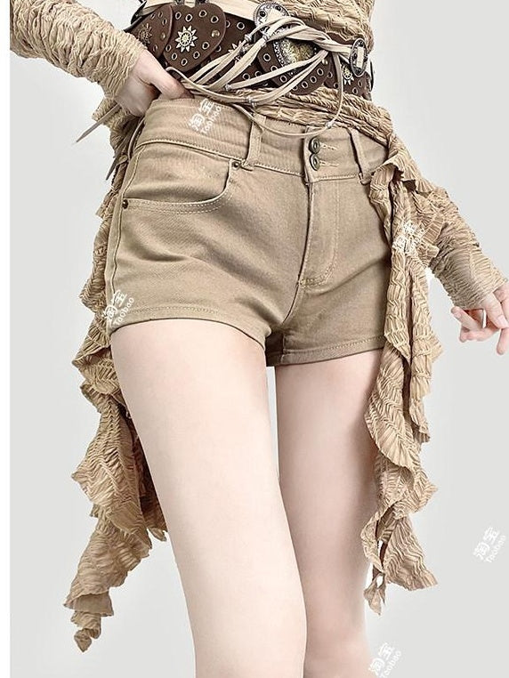 ReddaChic Cinched Waist Wasteland Sleeveless Light Brown Inner Shorts Maxi Skirts