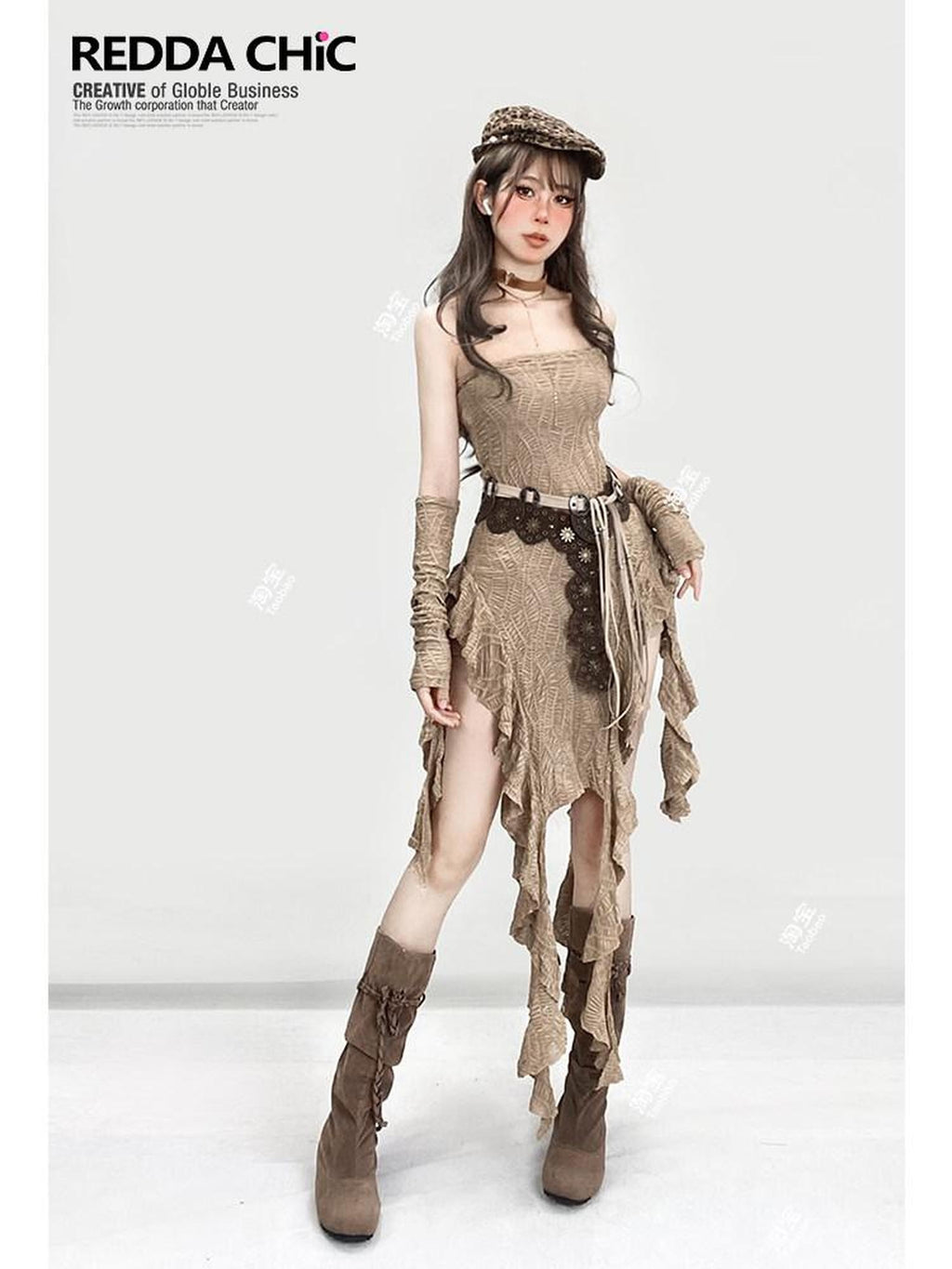 ReddaChic Cinched Waist Wasteland Sleeveless Light Brown Inner Shorts Maxi Skirts