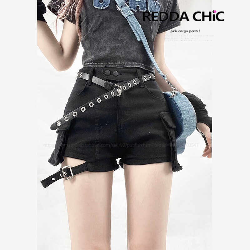 ReddaChic_Cooling_Black_Denim_Crop_Slim_Highrise_Shorts_Match_Long_Sleeve_T-Shirts_MISSTT