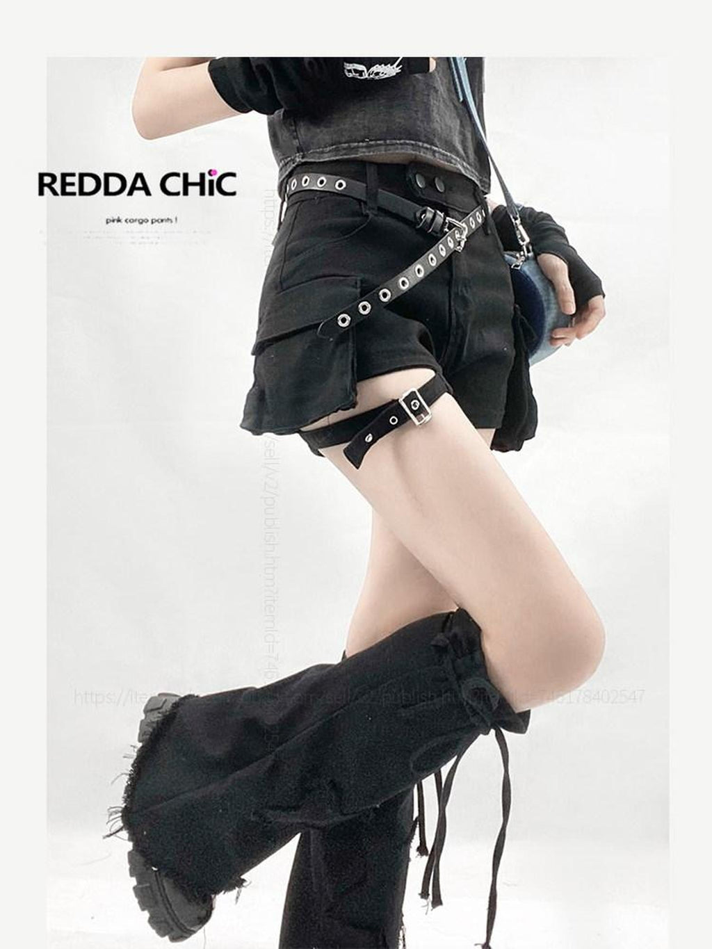 ReddaChic Cooling Black Denim Crop Slim Highrise Shorts Match Long Sleeve T-Shirts