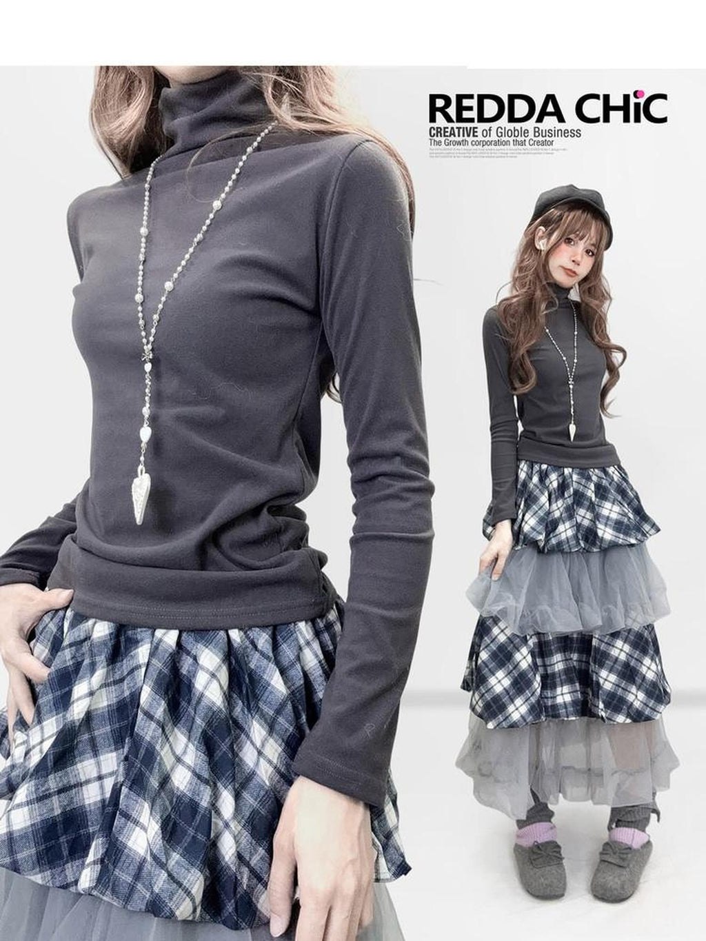 ReddaChic Cozy Derong Slim Fit Vintage Charcoal Mini Skirts For Young Women