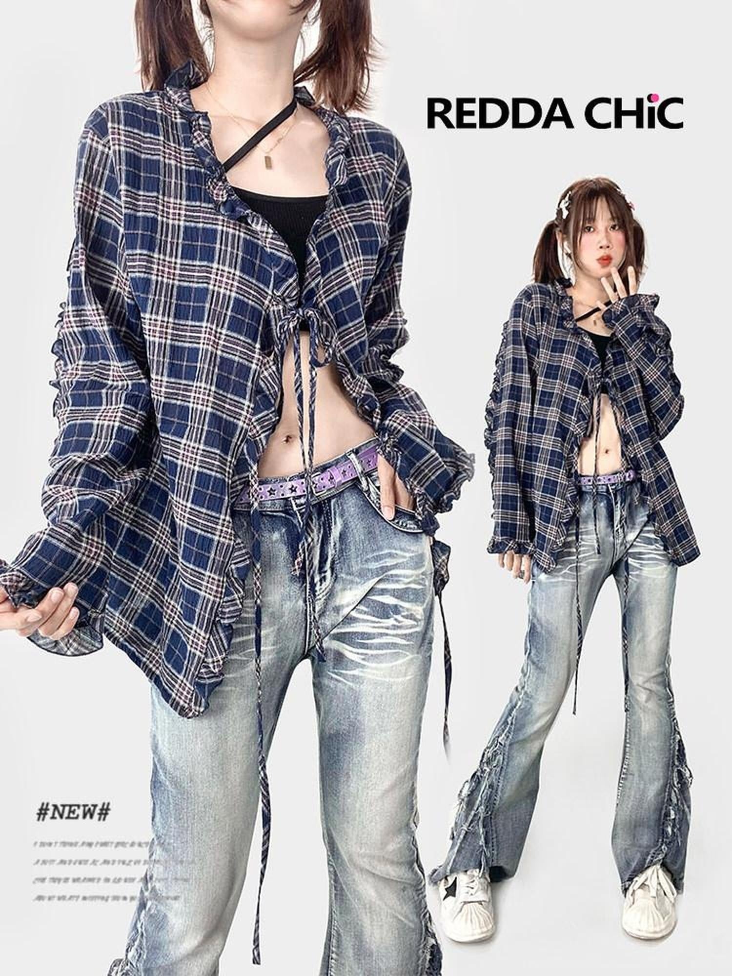 ReddaChic Cozy Plaid Loose Fit Casual One Size Dark Navy Fashion Leg Warmers