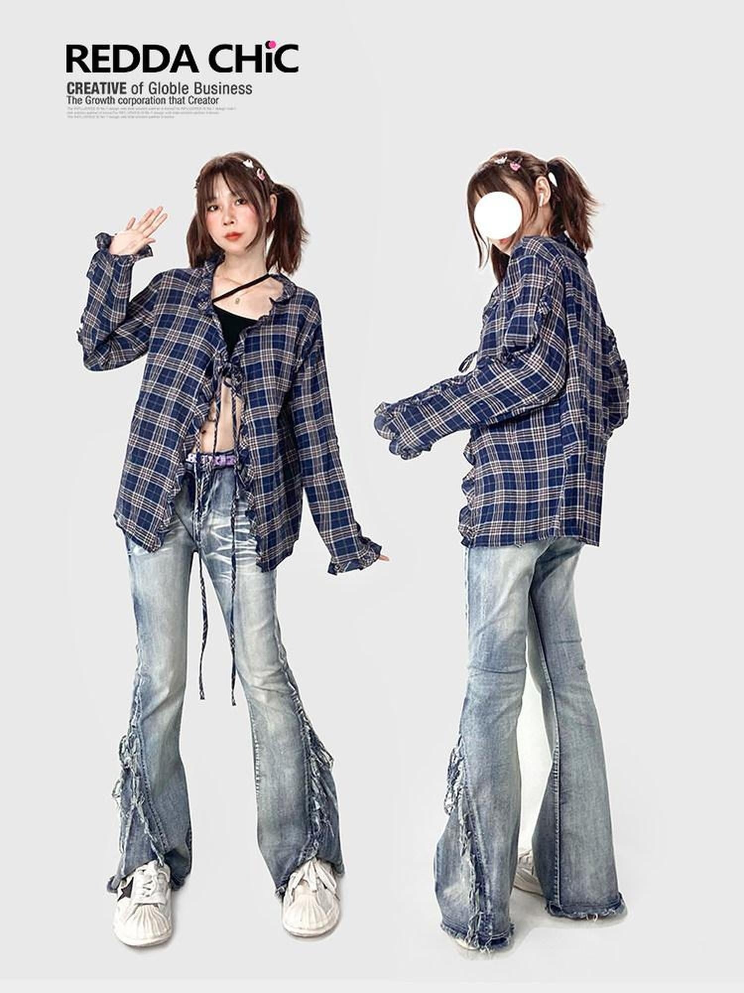 ReddaChic Cozy Plaid Loose Fit Casual One Size Dark Navy Fashion Leg Warmers