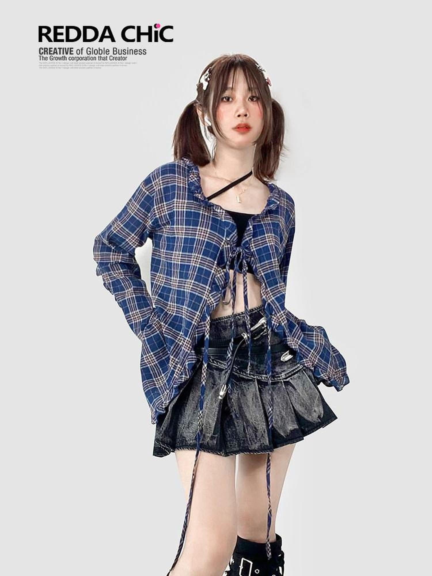 ReddaChic Cozy Plaid Loose Fit Casual One Size Dark Navy Fashion Leg Warmers