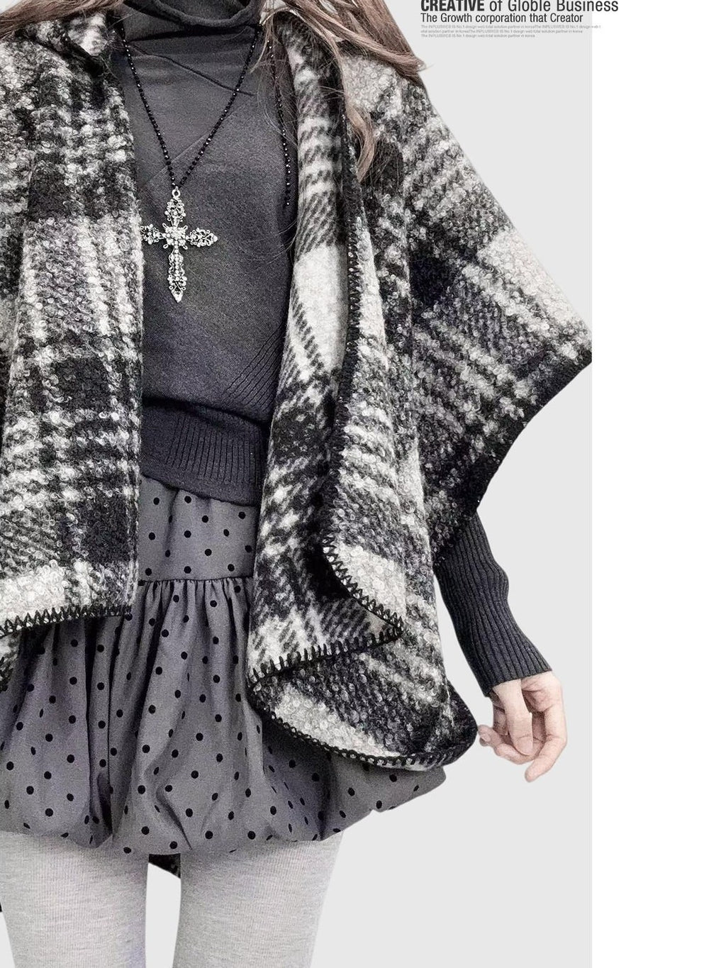 ReddaChic Cozy Thermal British Plaid Cotton Tunic Young Women Detachable Shawl Shirts