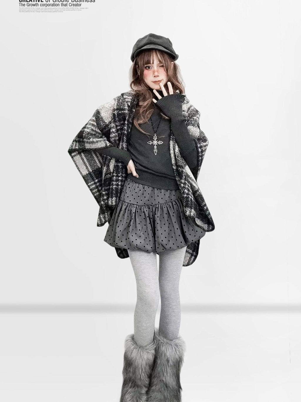 ReddaChic Cozy Thermal British Plaid Cotton Tunic Young Women Detachable Shawl Shirts