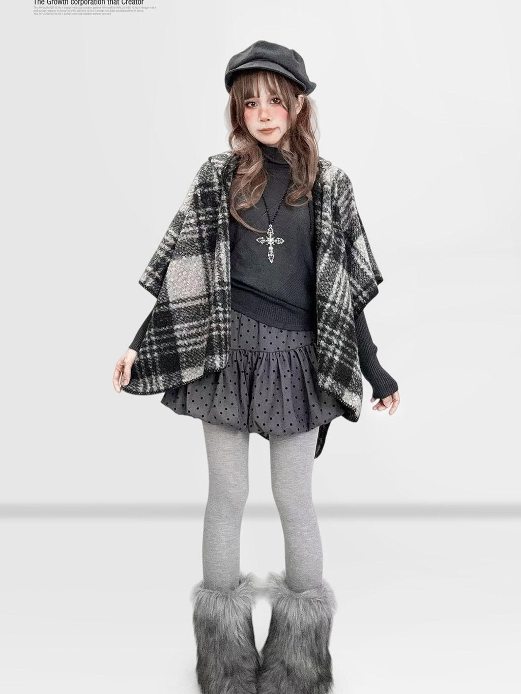 ReddaChic Cozy Thermal British Plaid Cotton Tunic Young Women Detachable Shawl Shirts