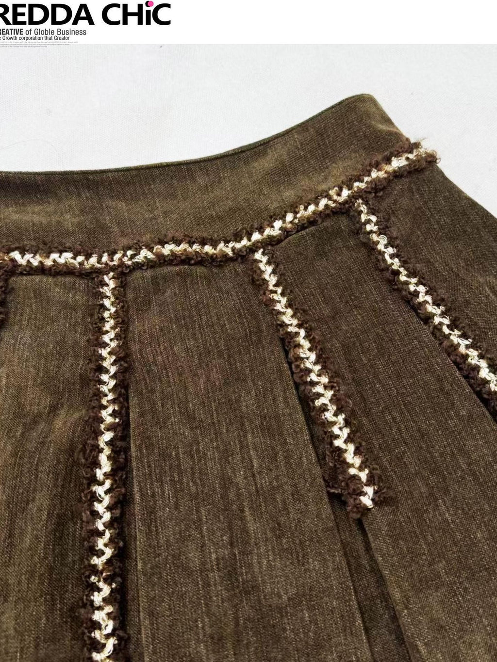 ReddaChic Cozy Thick Velvet Vintage Embroidered High Waist A Line Coffee Brown Maxi Skirts
