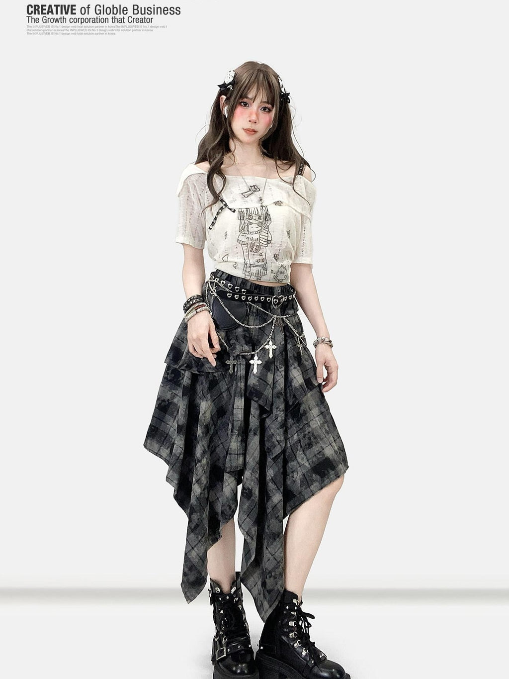 ReddaChic Creative Cartoon Print Sexy Streetwear Loose Fit Straight Neck White Camisoles