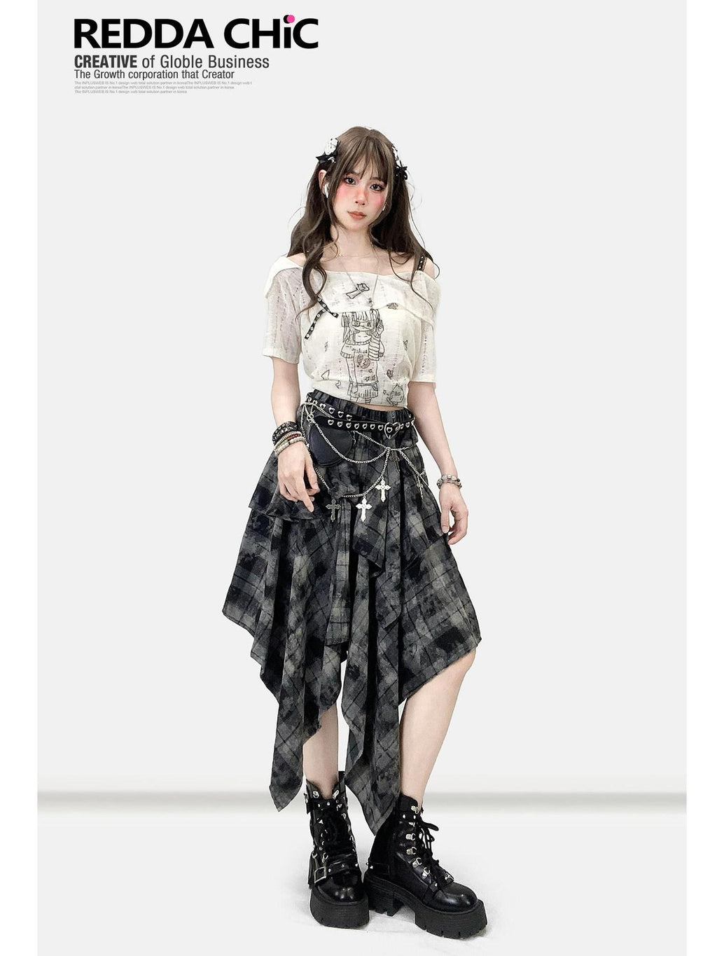 ReddaChic Creative Cartoon Print Sexy Streetwear Loose Fit Straight Neck White Camisoles