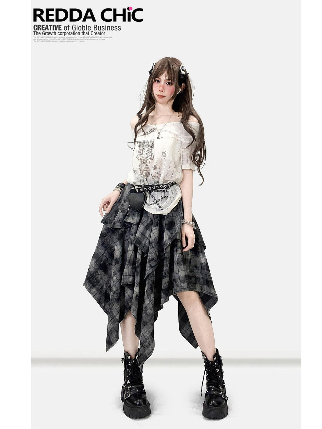 ReddaChic Creative Cartoon Print Sexy Streetwear Loose Fit Straight Neck White Camisoles