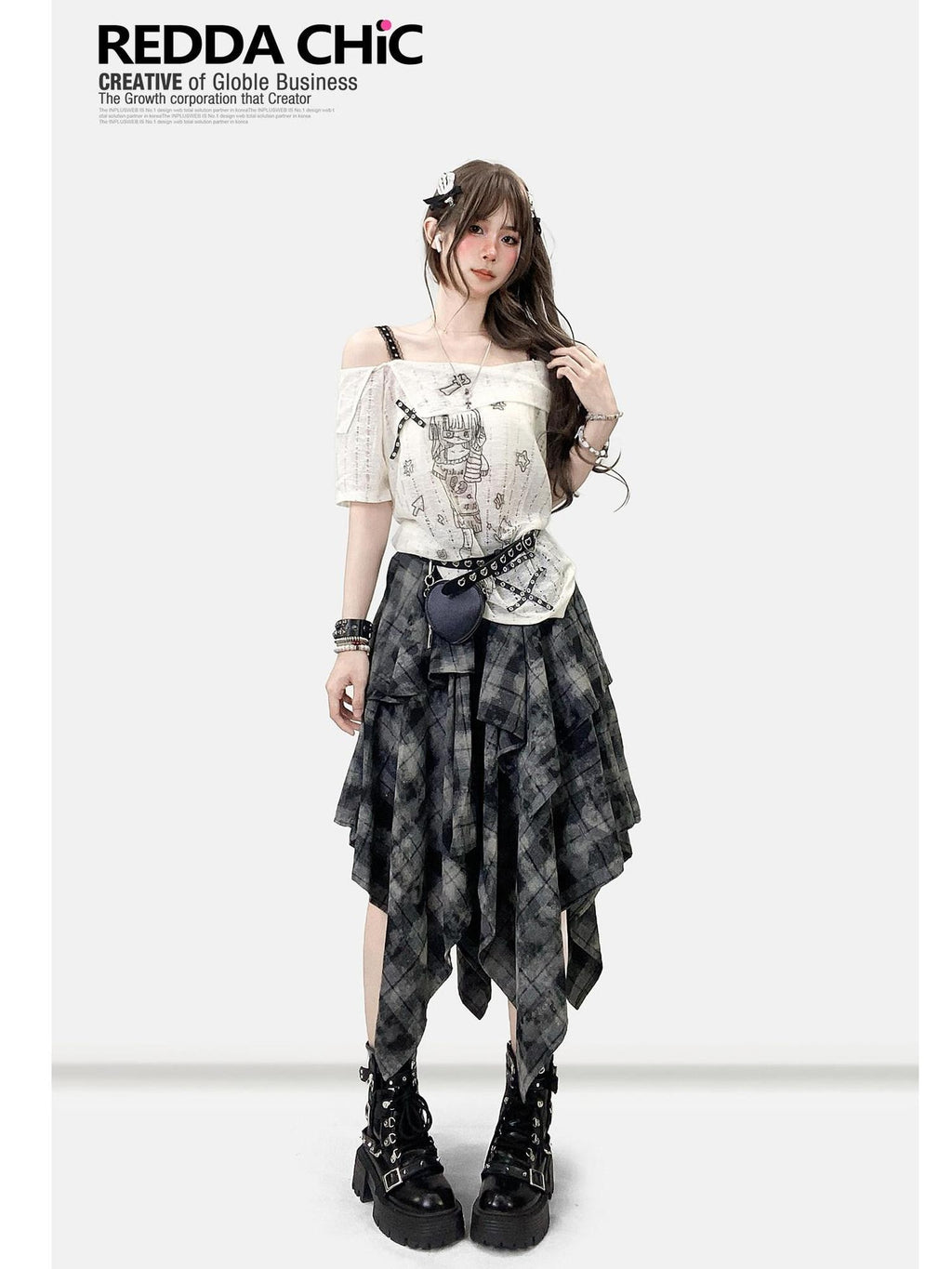 ReddaChic Creative Cartoon Print Sexy Streetwear Loose Fit Straight Neck White Camisoles