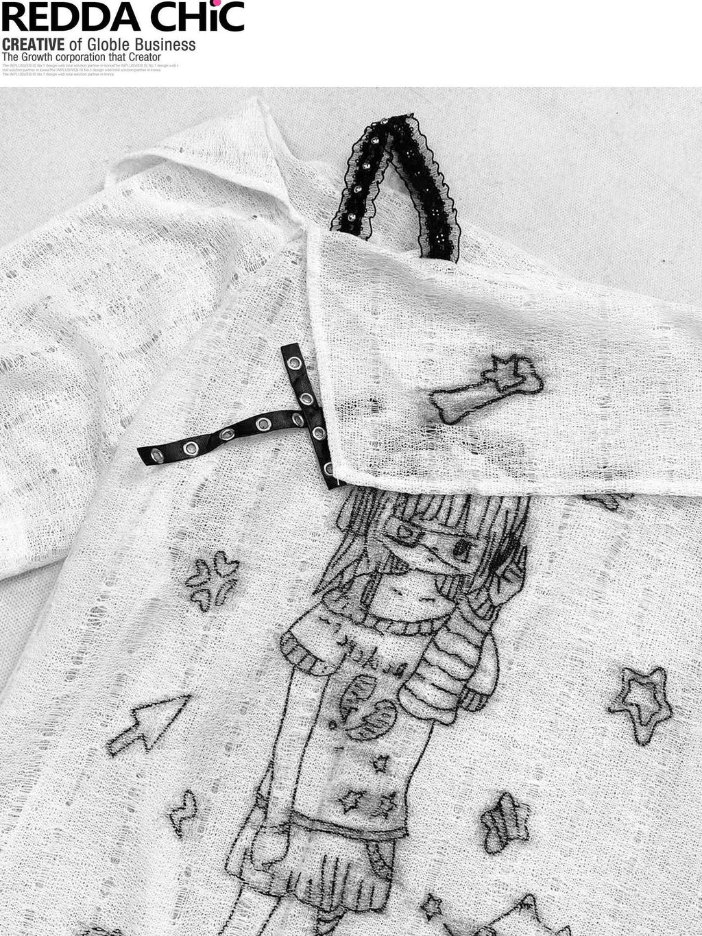 ReddaChic Creative Cartoon Print Sexy Streetwear Loose Fit Straight Neck White Camisoles