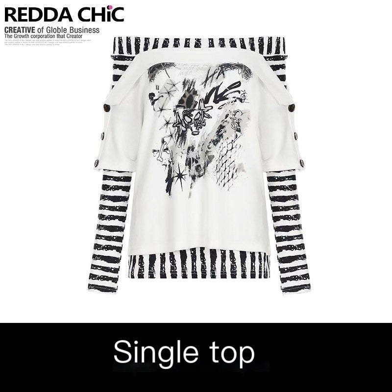 ReddaChic_Creative_Cross_Stripe_Print_Slim_Fit_Boat_Neck_Commuter_Short_Sleeve_T-Shirts_MISSTT