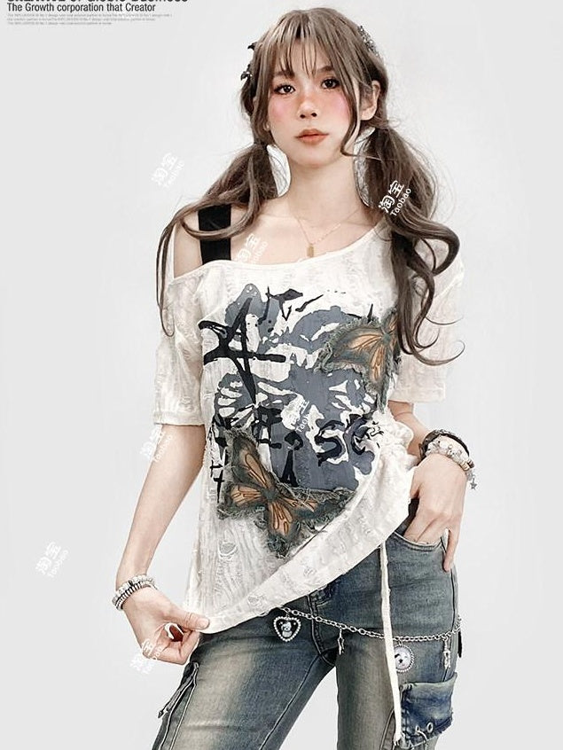 ReddaChic Creative Print Loose Fit Office Wear Young Women White Maxi Skirts
