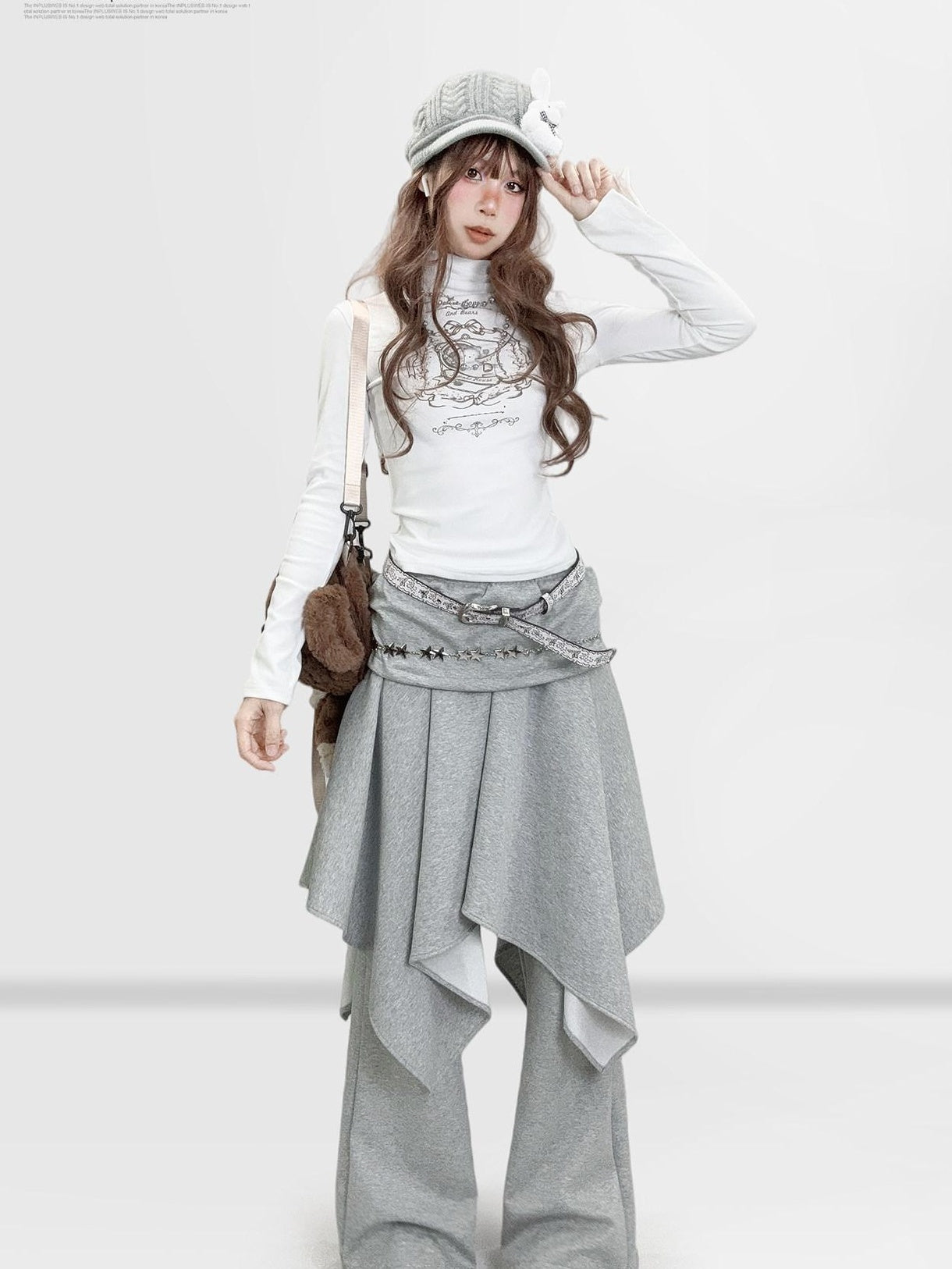 ReddaChic Cute Cinched Waist Derong Fabric White Character Print Young Women Mini Skirts