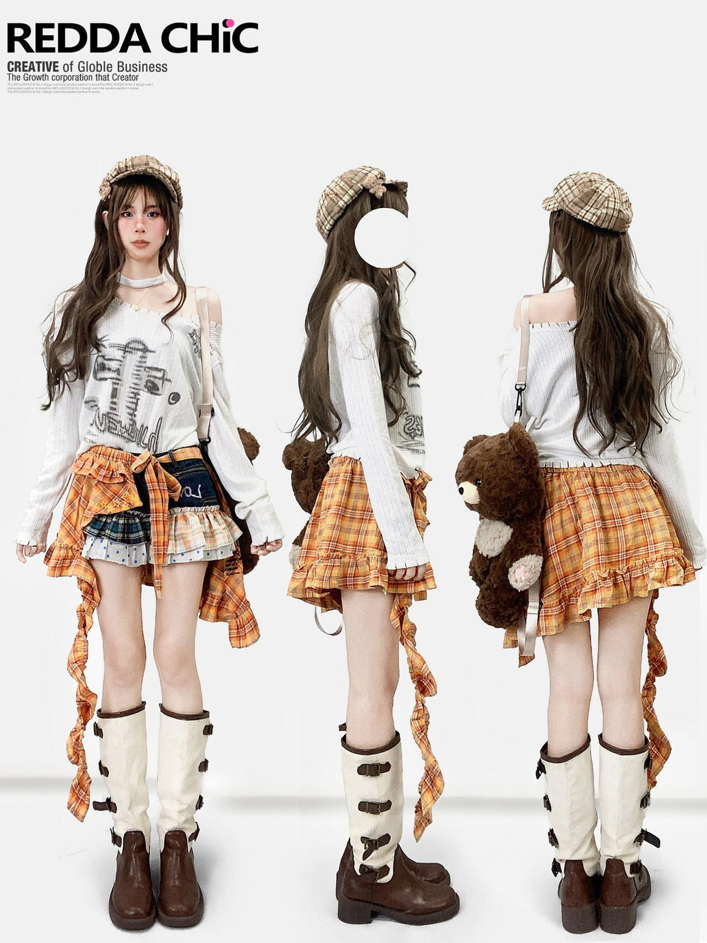 ReddaChic Cute Colorblock Patchwork Loose Fit Girls Y2K Short Sleeve T-Shirts