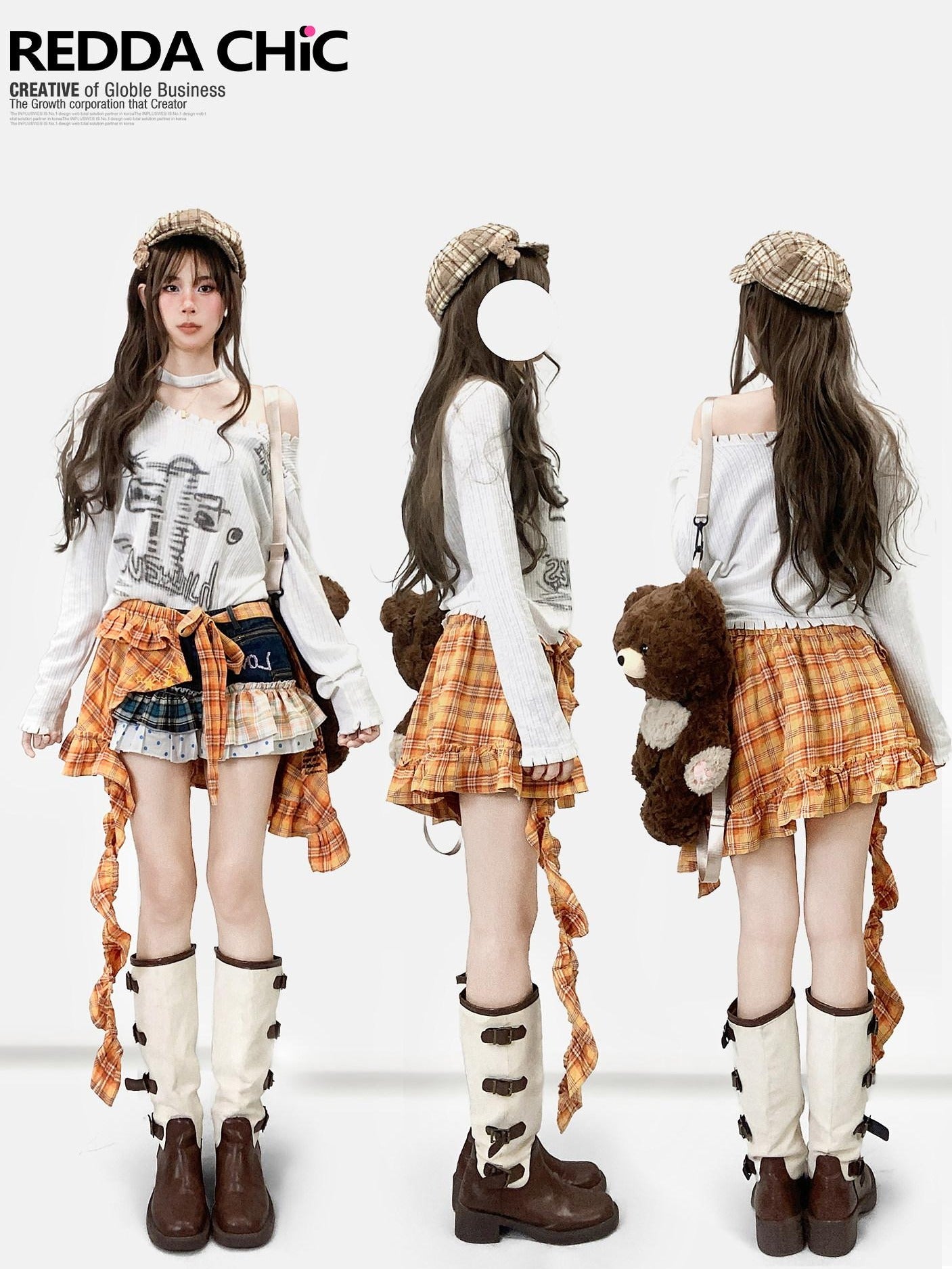 ReddaChic Cute Colorblock Patchwork Loose Fit Girls Y2K Short Sleeve T-Shirts