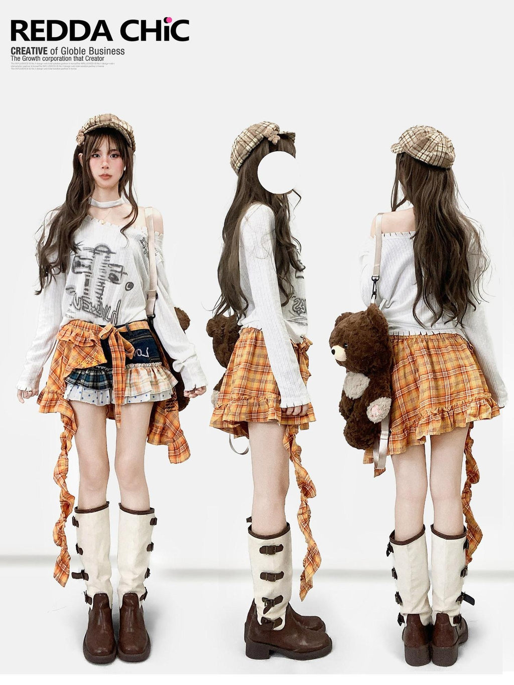 ReddaChic Cute Colorblock Patchwork Loose Fit Girls Y2K Short Sleeve T-Shirts