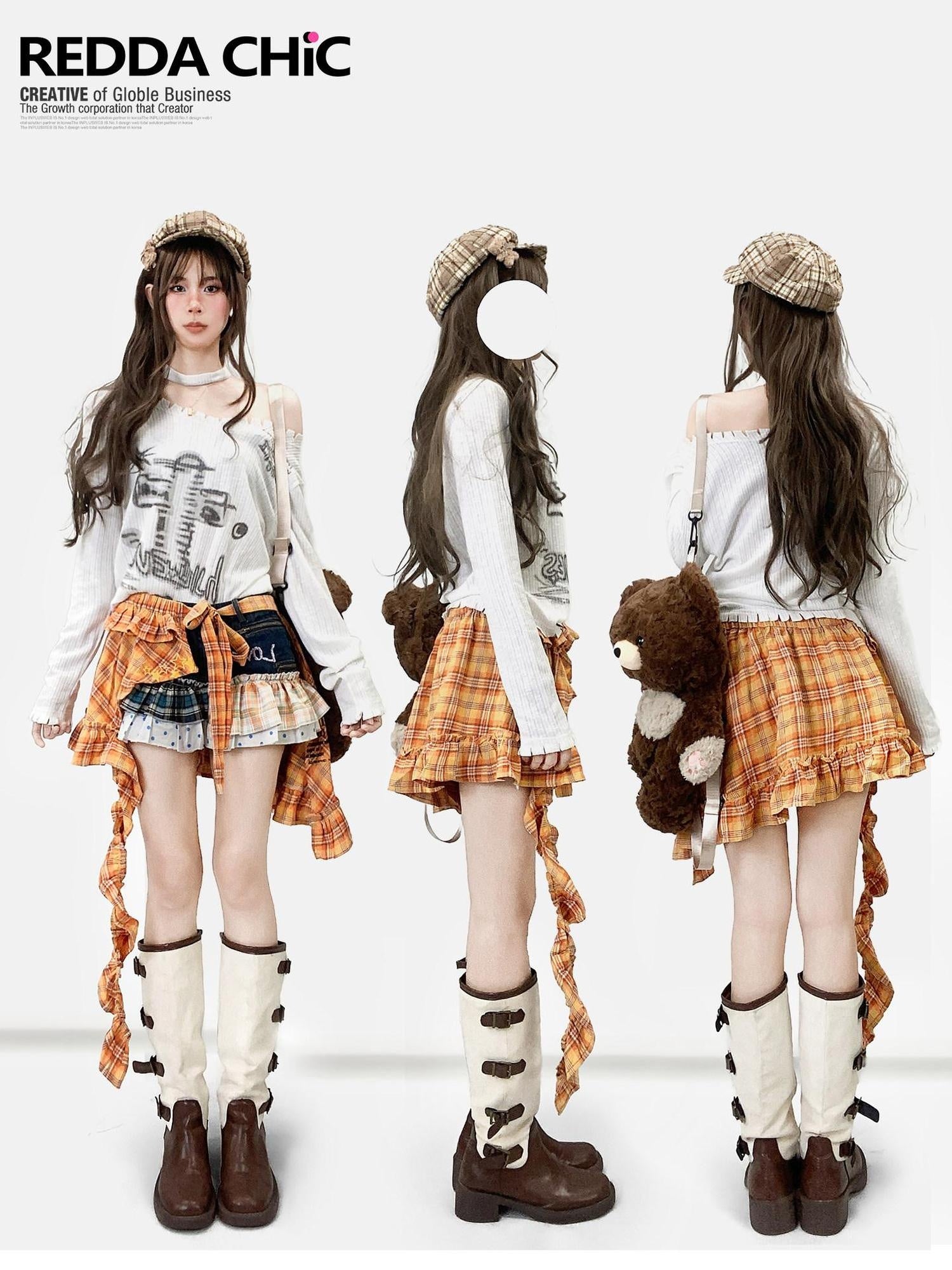 ReddaChic Cute Colorblock Patchwork Loose Fit Girls Y2K Short Sleeve T-Shirts