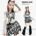 ReddaChic_Cute_Gray_Plaid_Cartoon_Print_One_Size_Office_Casual_Youth_Fashion_Mini_Skirts_MISSTT