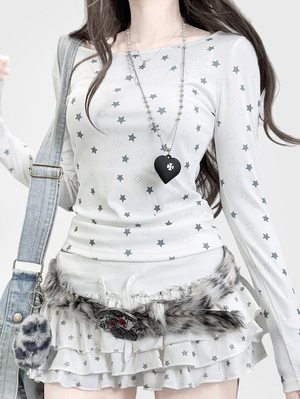 ReddaChic Cute Printed Slim Fit Preppy Long Sleeve Style Women White Camisoles