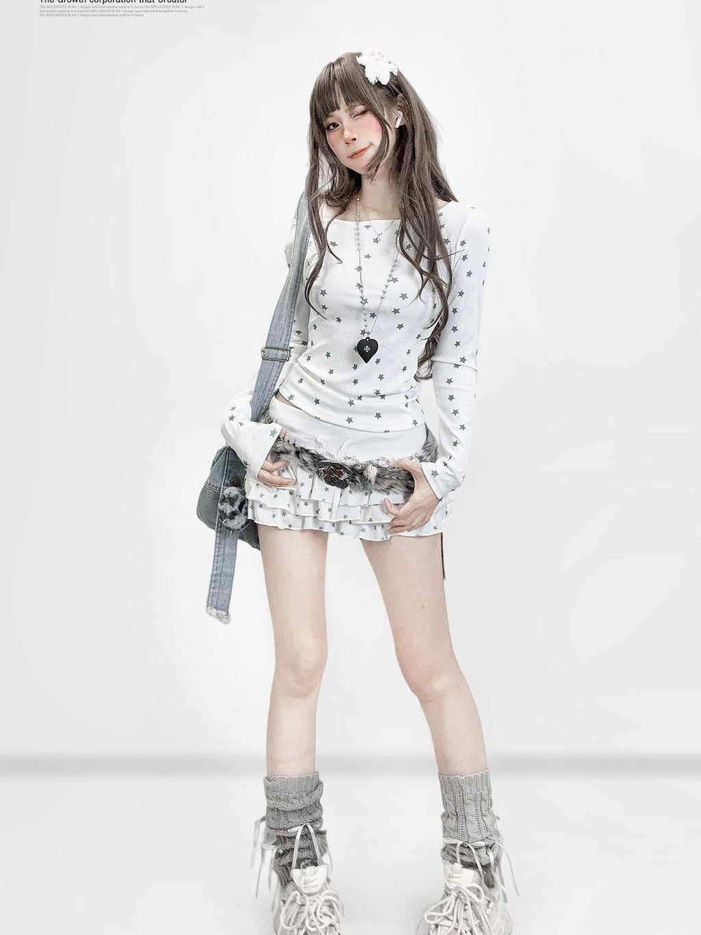 ReddaChic Cute Printed Slim Fit Preppy Long Sleeve Style Women White Camisoles