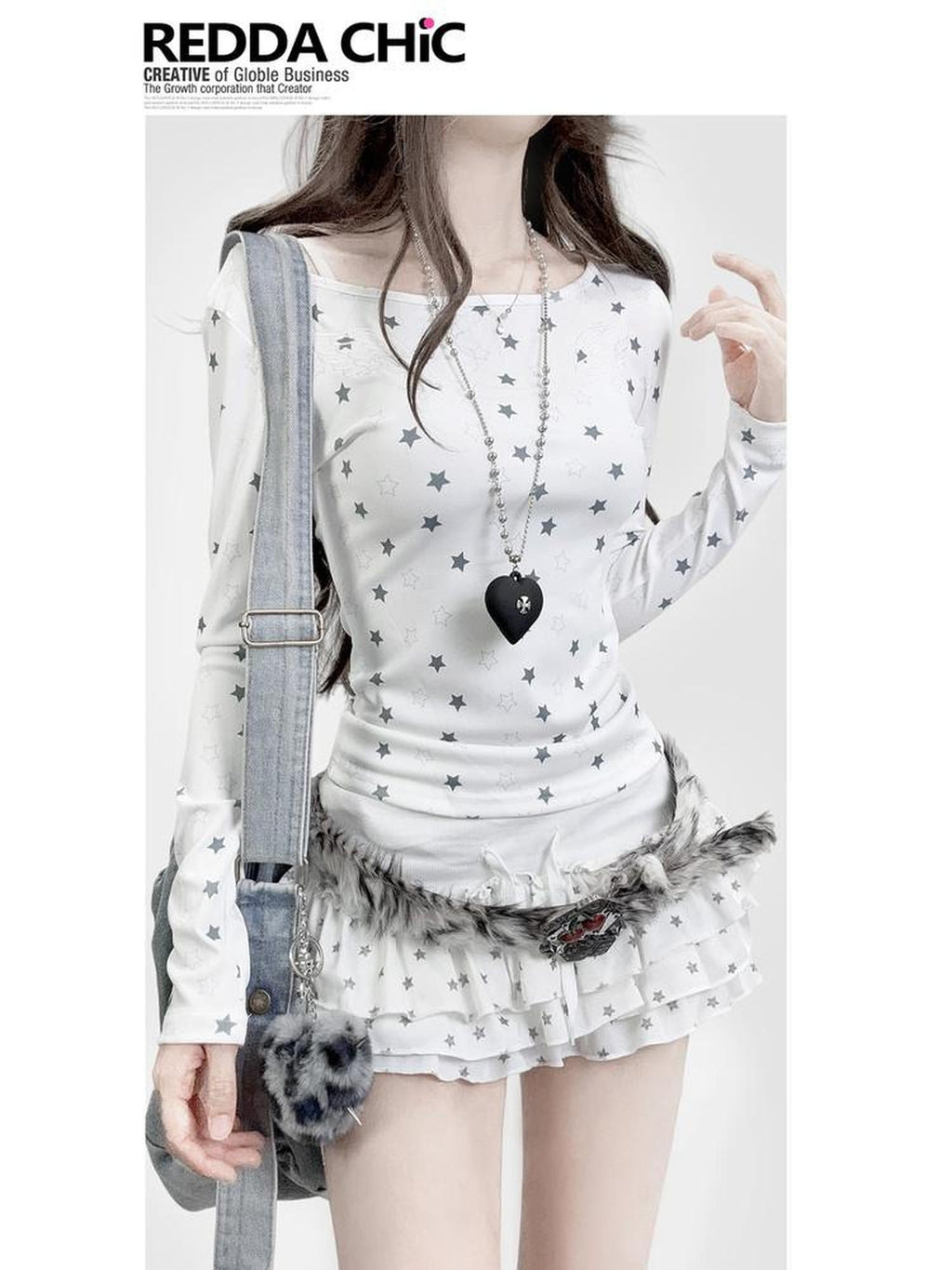 ReddaChic Cute Printed Slim Fit Preppy Long Sleeve Style Women White Camisoles