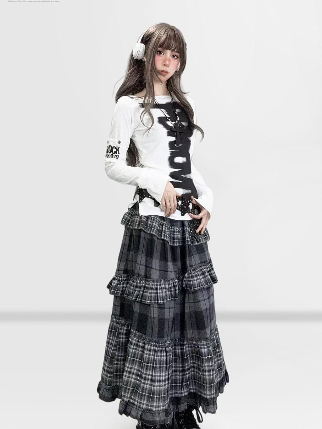 ReddaChic Dark Gothic Fitted Long Sleeve Letter Print White For Women Casual Mini Dresses