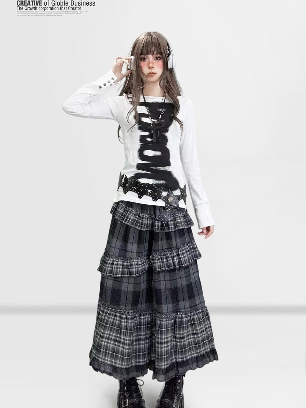 ReddaChic Dark Gothic Fitted Long Sleeve Letter Print White For Women Casual Mini Dresses