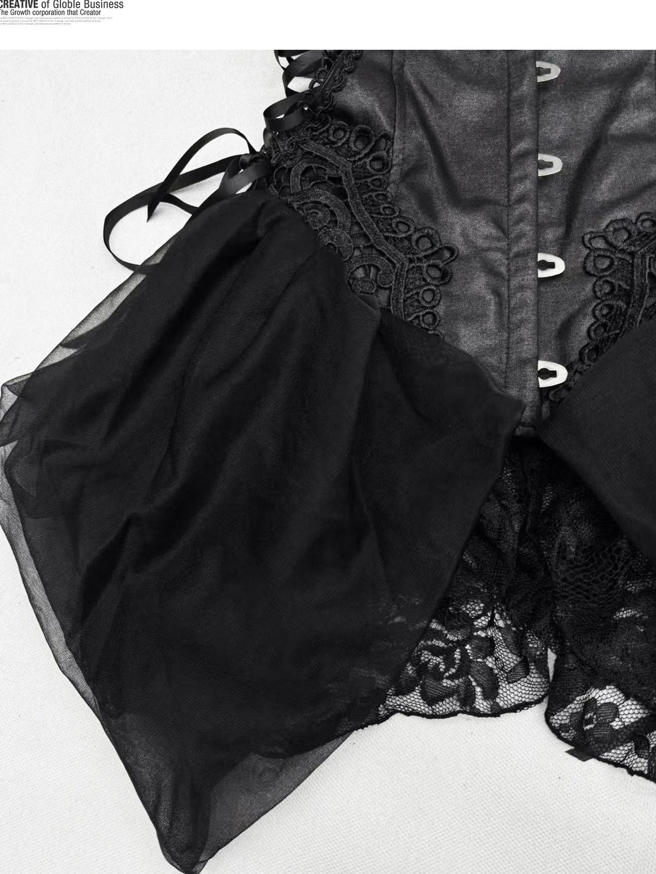 ReddaChic Dark Gothic Lace Strapless Bodycon Three Piece Set Stage Casual Mini Dresses