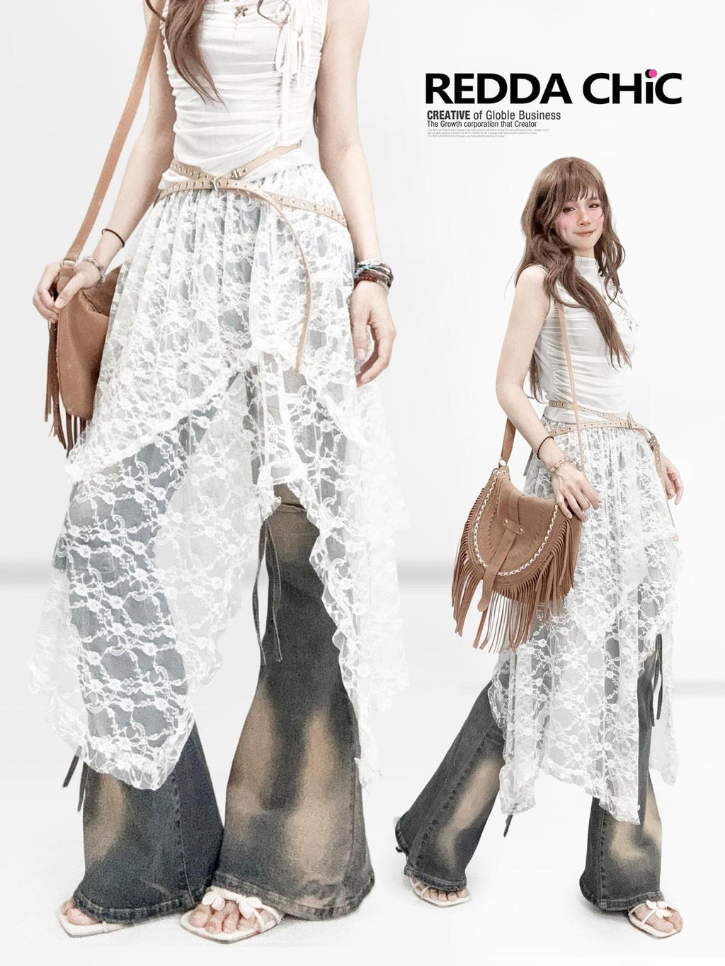 ReddaChic Delicate Lace Asymmetric A Line High Waist Women Elegant Camisoles