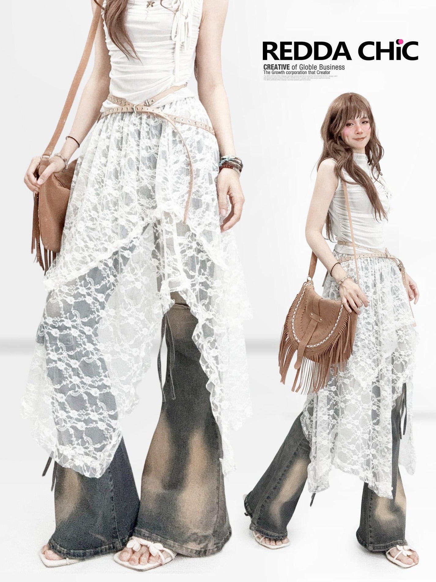 ReddaChic Delicate Lace Asymmetric A Line High Waist Women Elegant Camisoles
