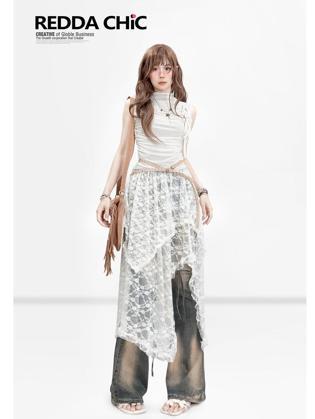 ReddaChic Delicate Lace Asymmetric A Line High Waist Women Elegant Camisoles
