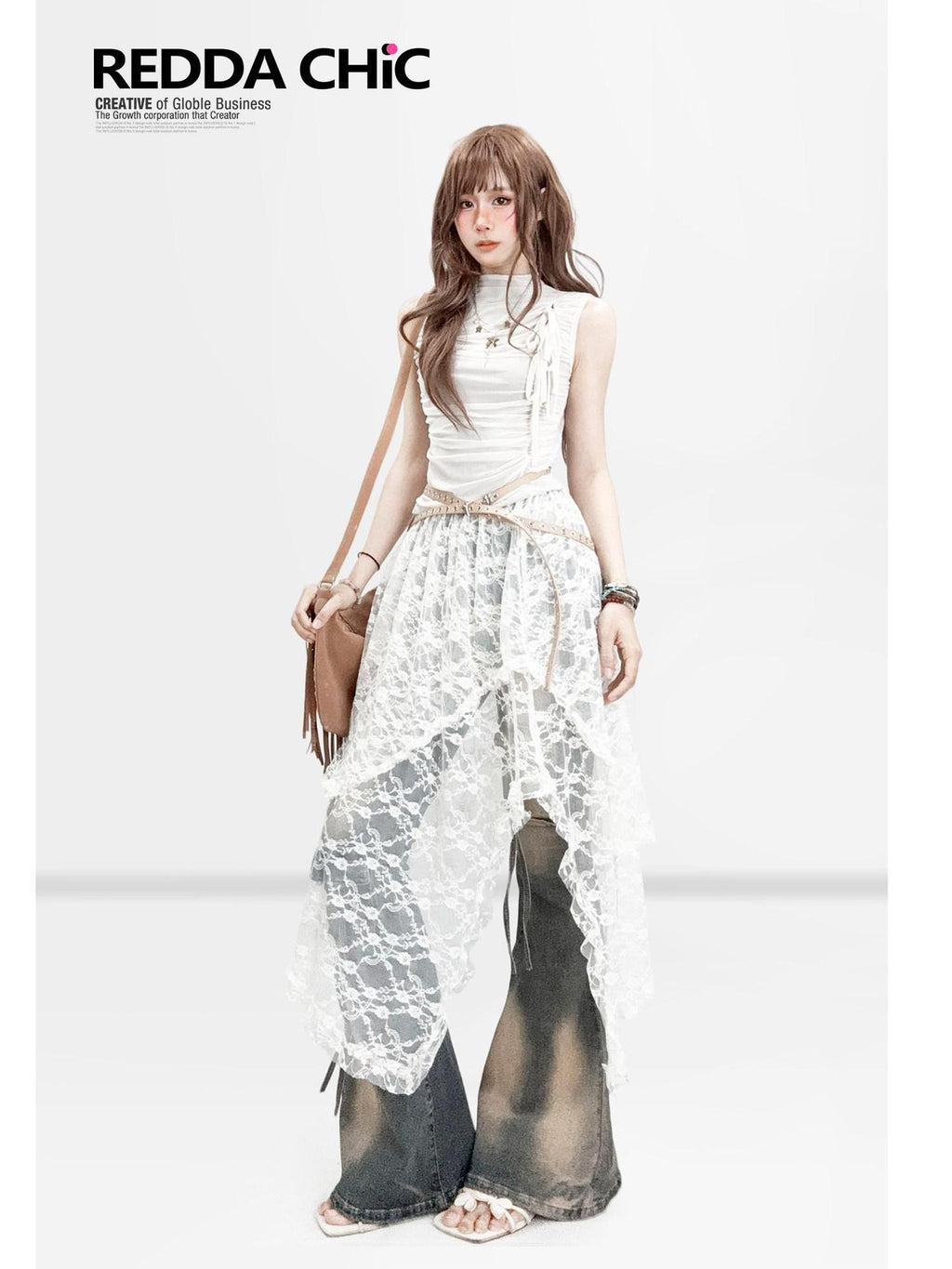 ReddaChic Delicate Lace Asymmetric A Line High Waist Women Elegant Camisoles