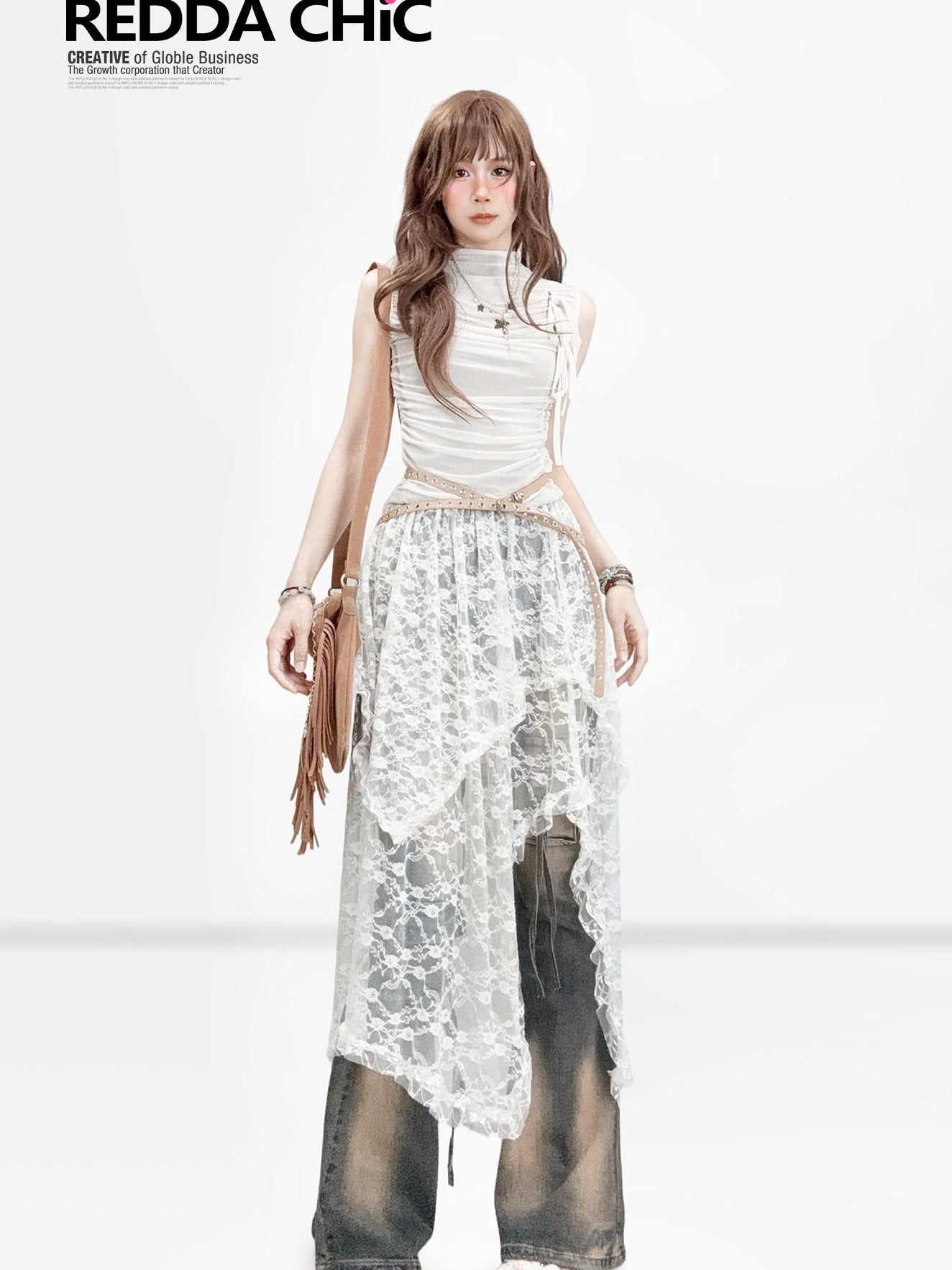 ReddaChic Delicate Lace Asymmetric A Line High Waist Women Elegant Camisoles