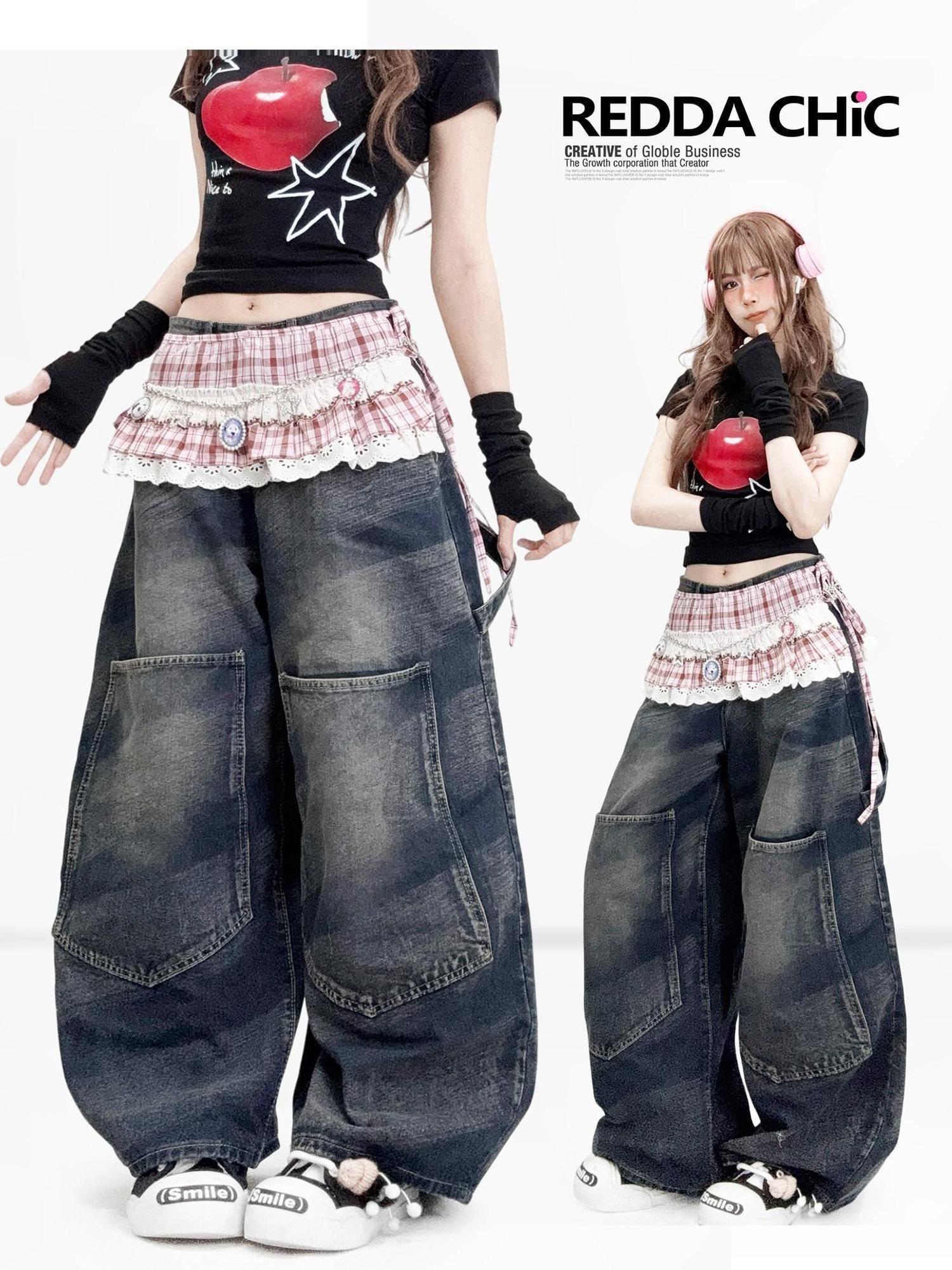 ReddaChic Distressed Denim Loose Fit Pockets Natural Waist Women Casual Midi Skirts