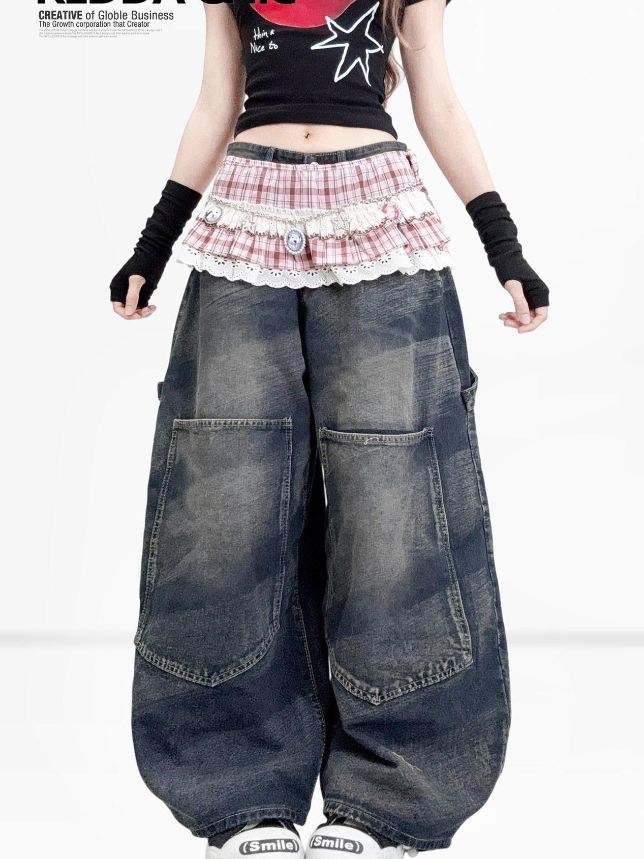 ReddaChic Distressed Denim Loose Fit Pockets Natural Waist Women Casual Midi Skirts