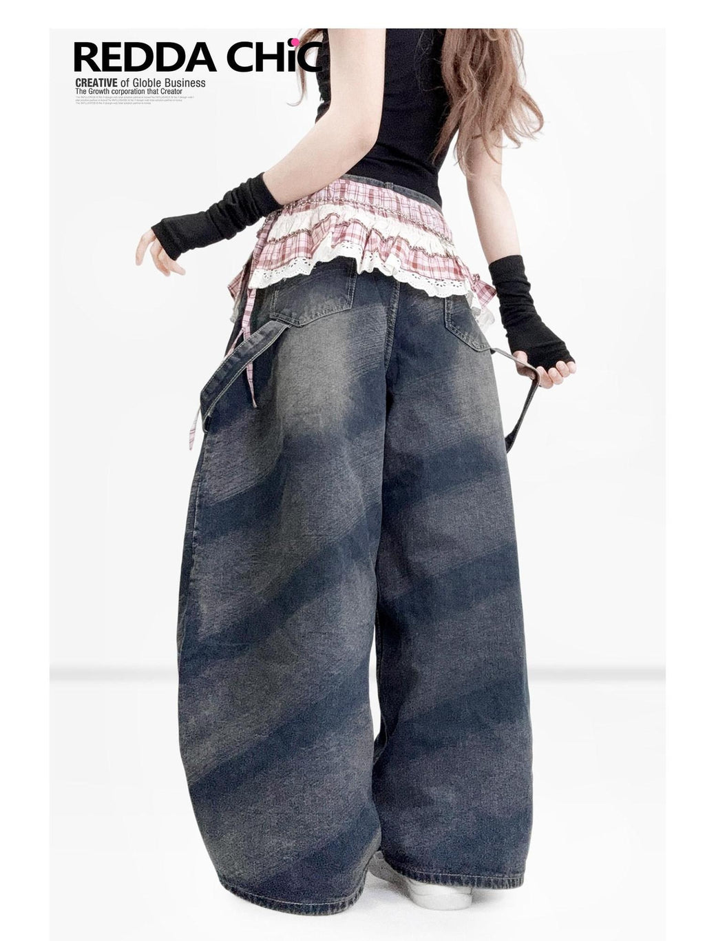 ReddaChic Distressed Denim Loose Fit Pockets Natural Waist Women Casual Midi Skirts