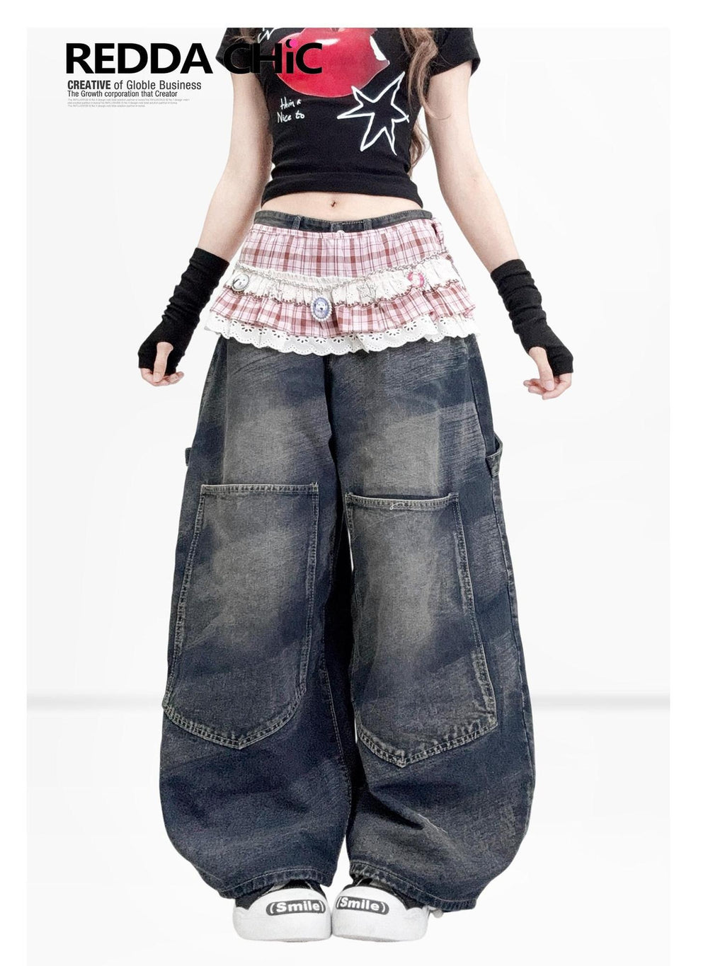 ReddaChic Distressed Denim Loose Fit Pockets Natural Waist Women Casual Midi Skirts