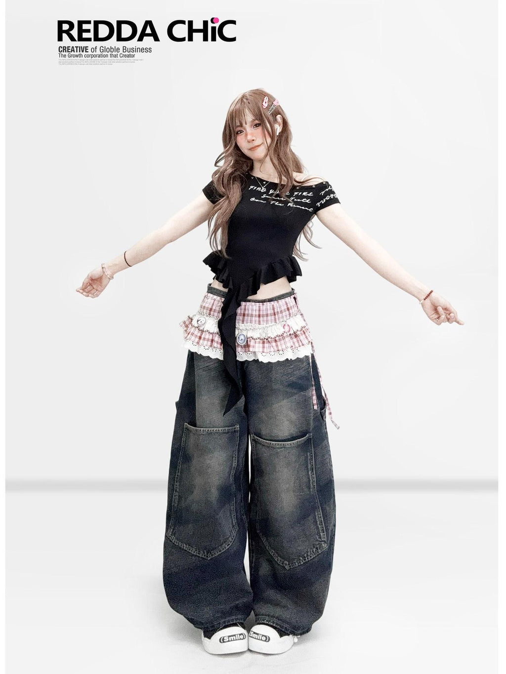 ReddaChic Distressed Denim Loose Fit Pockets Natural Waist Women Casual Midi Skirts