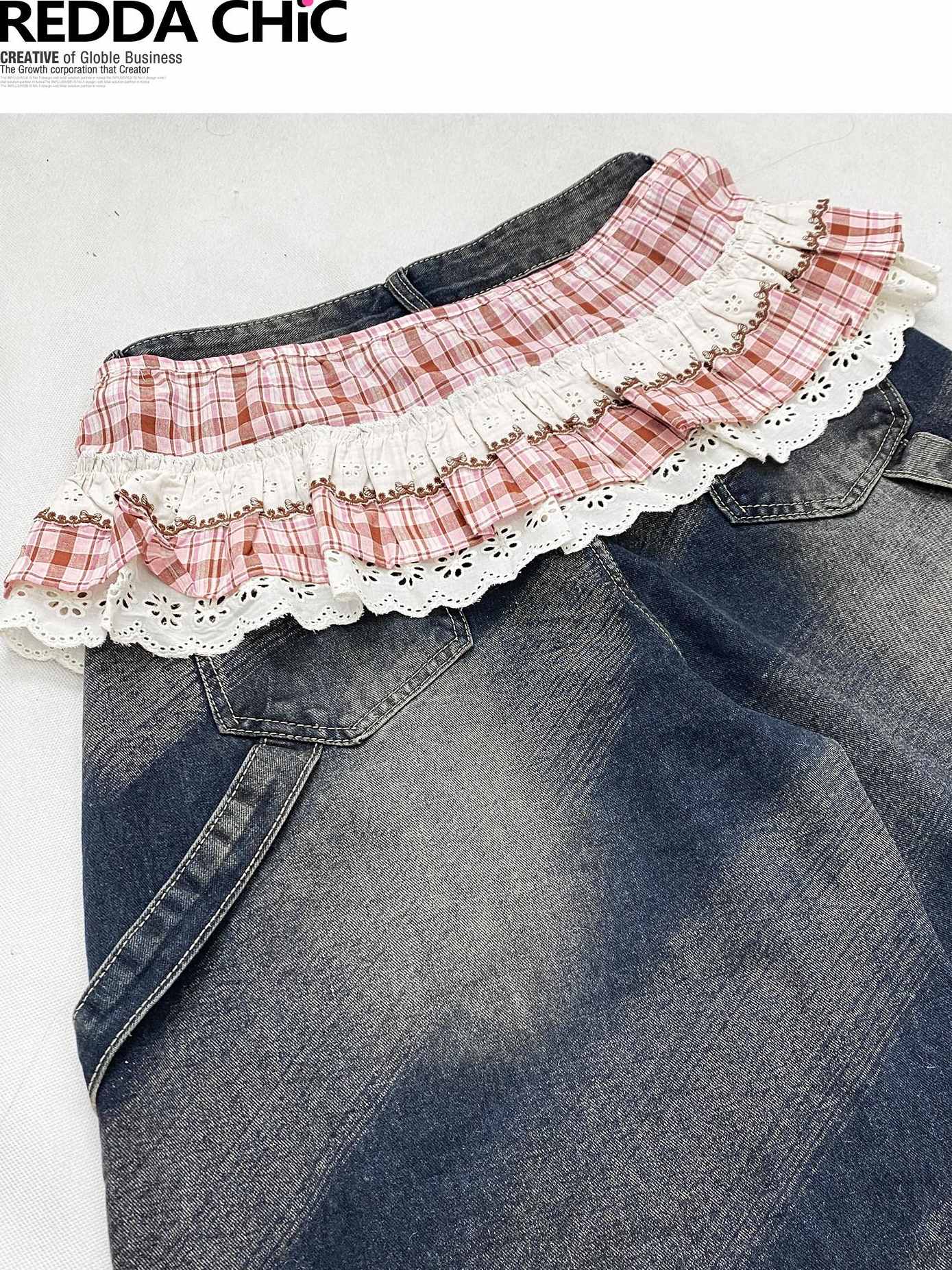 ReddaChic Distressed Denim Loose Fit Pockets Natural Waist Women Casual Midi Skirts