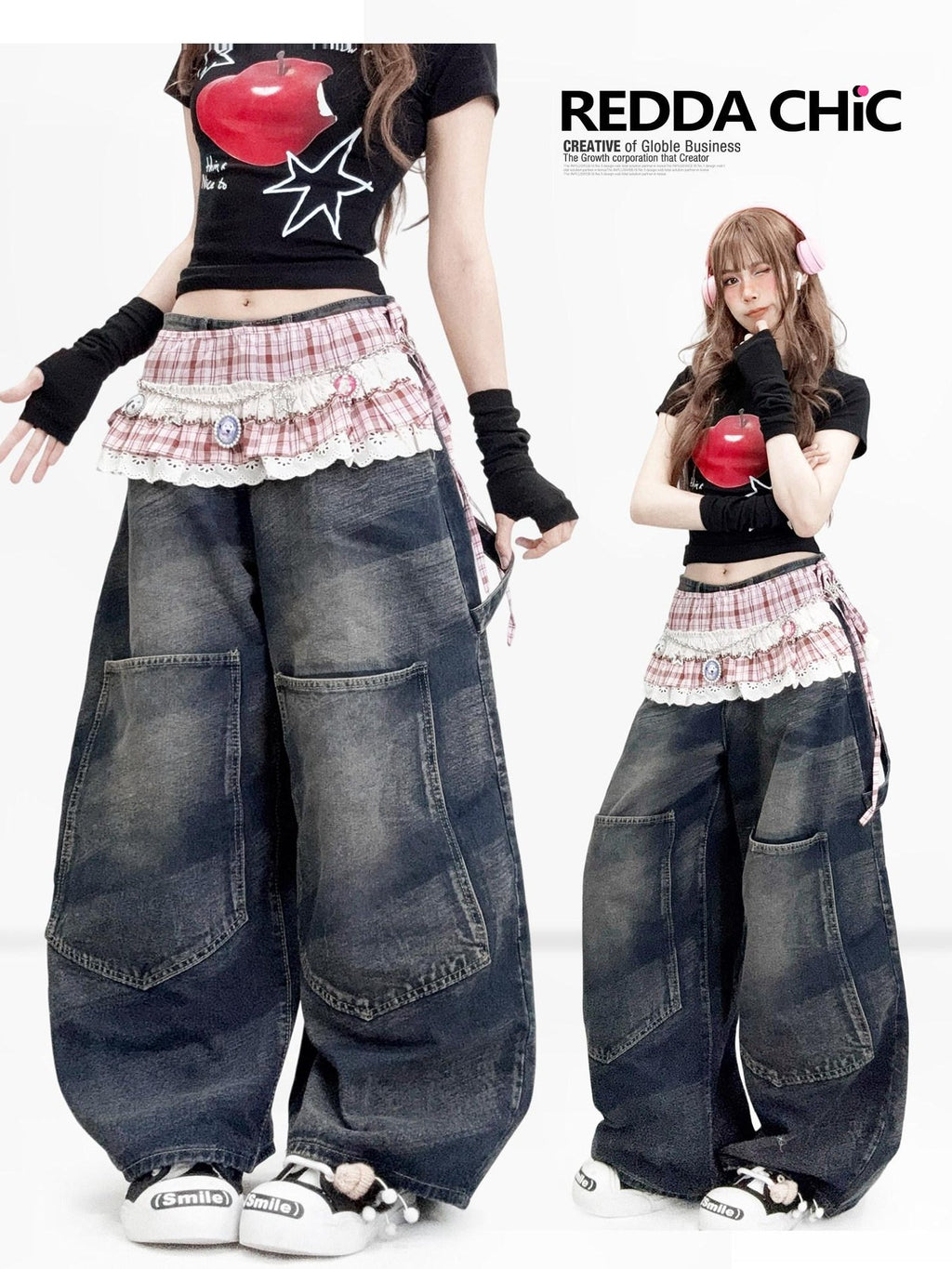 ReddaChic Distressed Denim Loose Fit Pockets Natural Waist Women Casual Midi Skirts