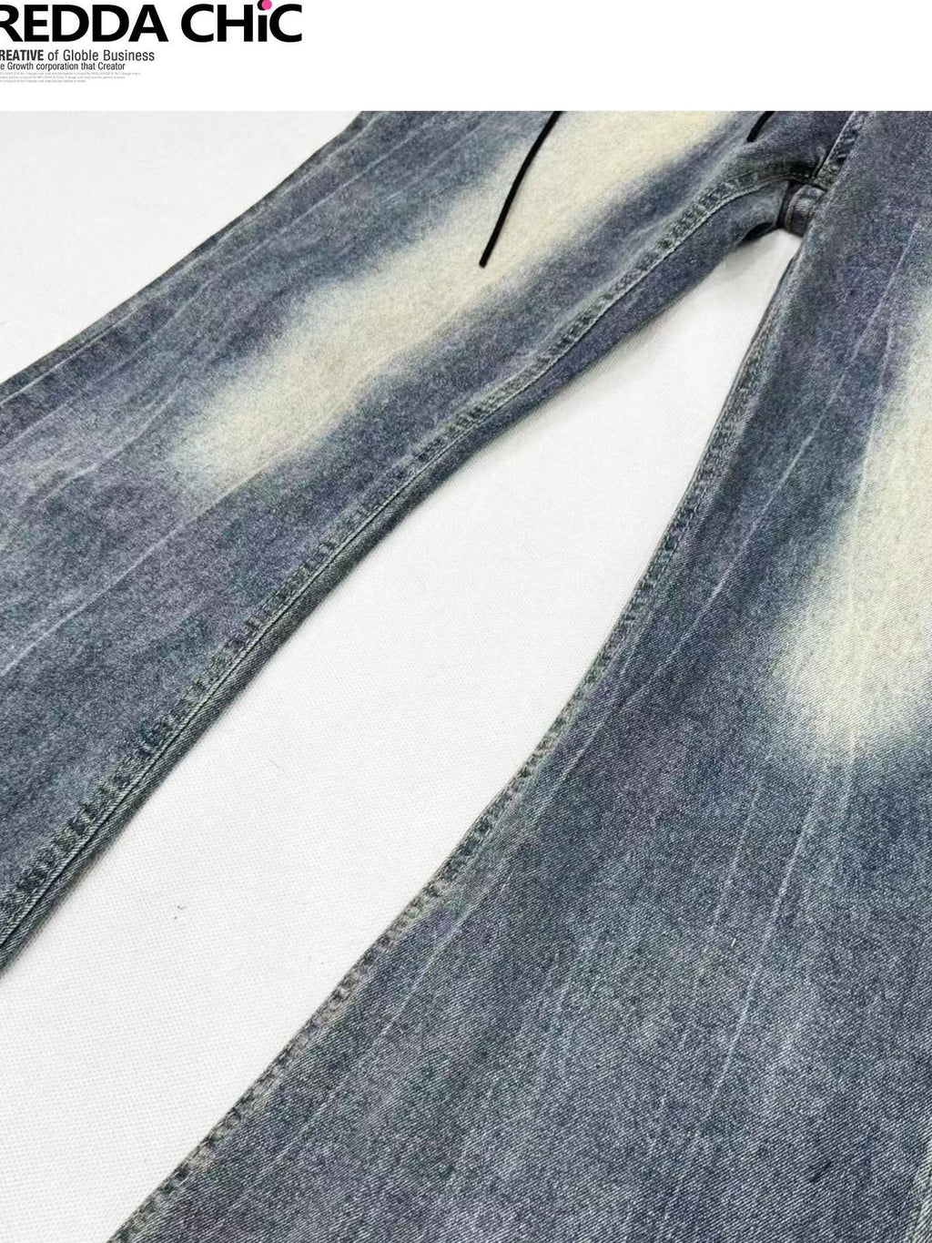 ReddaChic Distressed Slim Fit Natural Waist Cotton Stretch Women Navy Denim Flare Pants