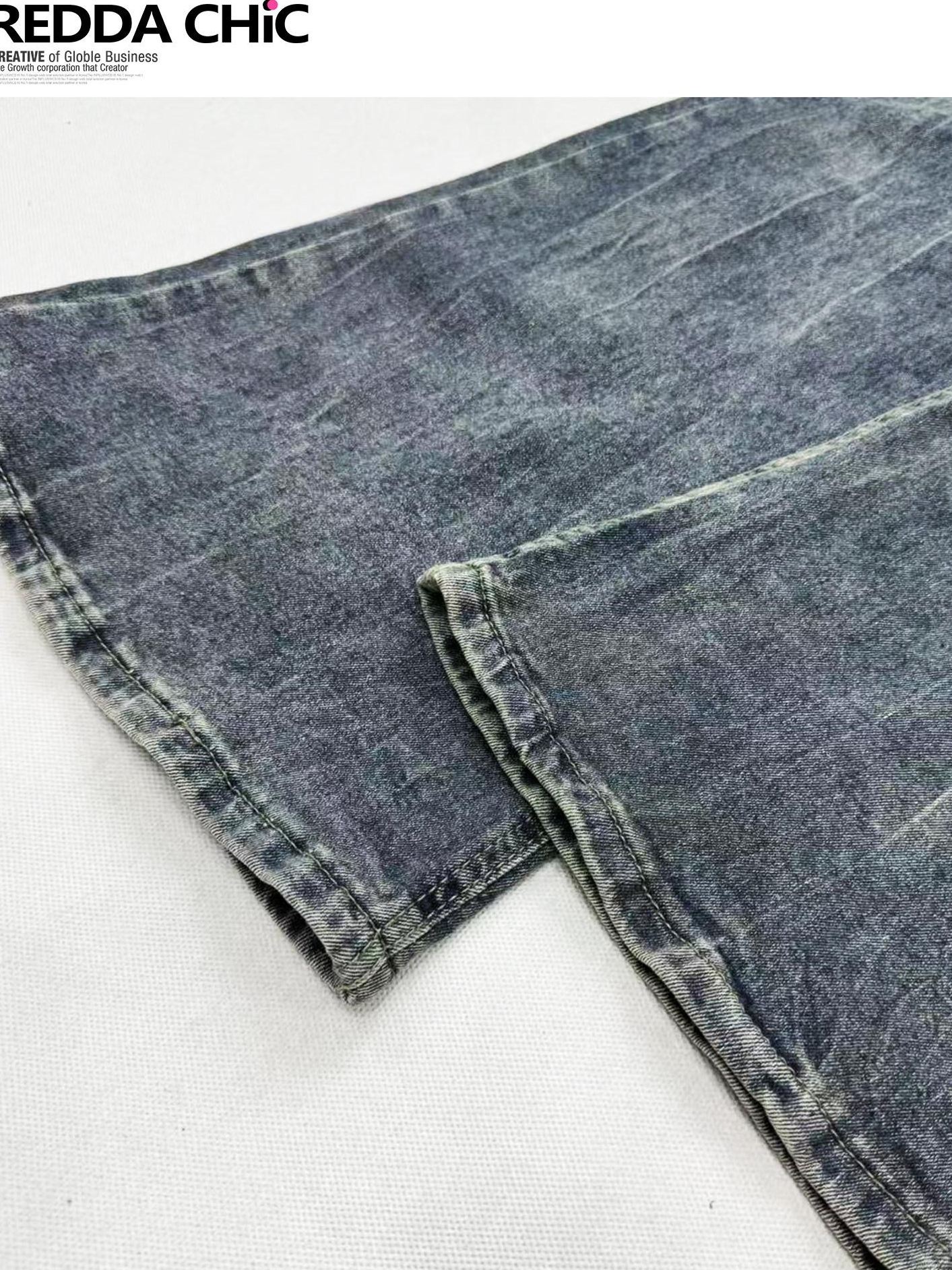 ReddaChic Distressed Slim Fit Natural Waist Cotton Stretch Women Navy Denim Flare Pants
