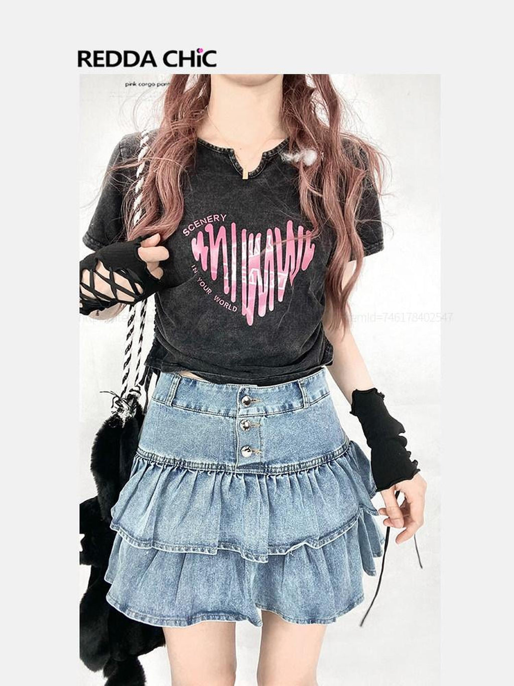 ReddaChic Distressed Slim Fit Sexy Chic Cotton Women Dark Gray Wide-Leg Jeans