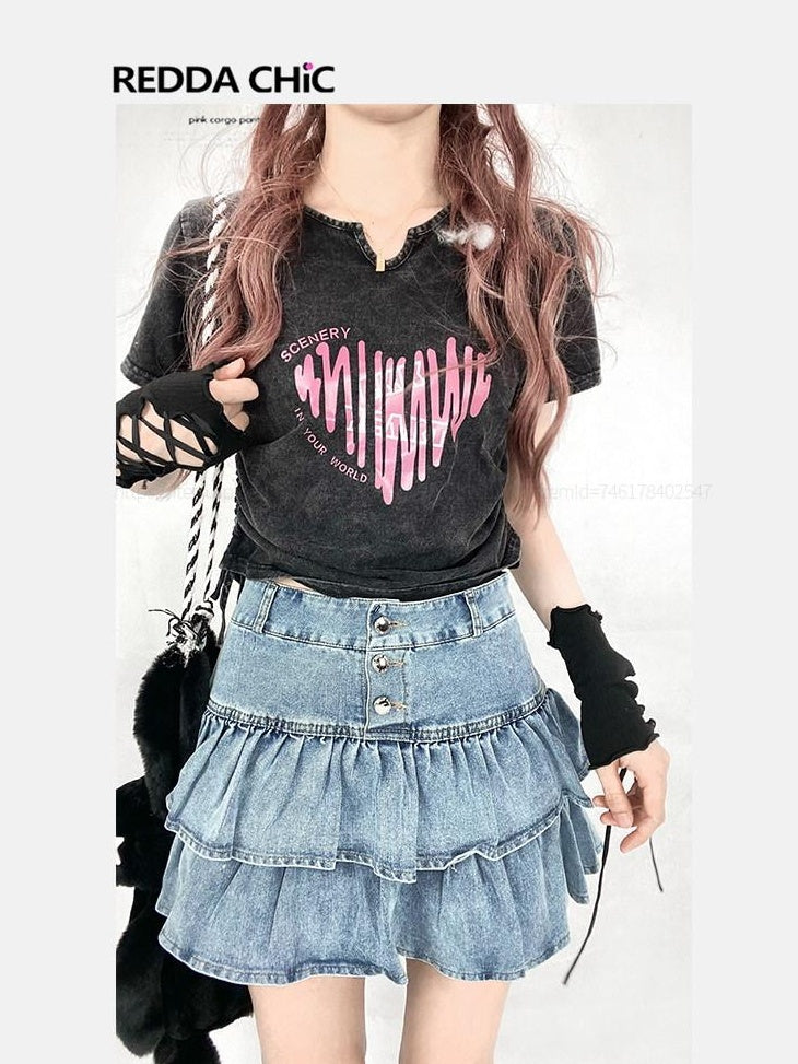 ReddaChic Distressed Slim Fit Sexy Chic Cotton Women Dark Gray Wide-Leg Jeans