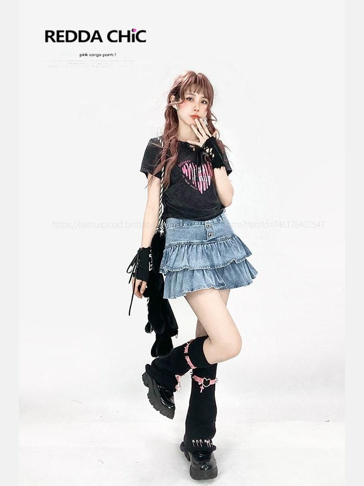 ReddaChic Distressed Slim Fit Sexy Chic Cotton Women Dark Gray Wide-Leg Jeans