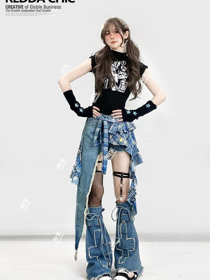 ReddaChic Dyed Denim Slim Fit Natural Waist Non Stretch Light Wash Girls Maxi Skirts